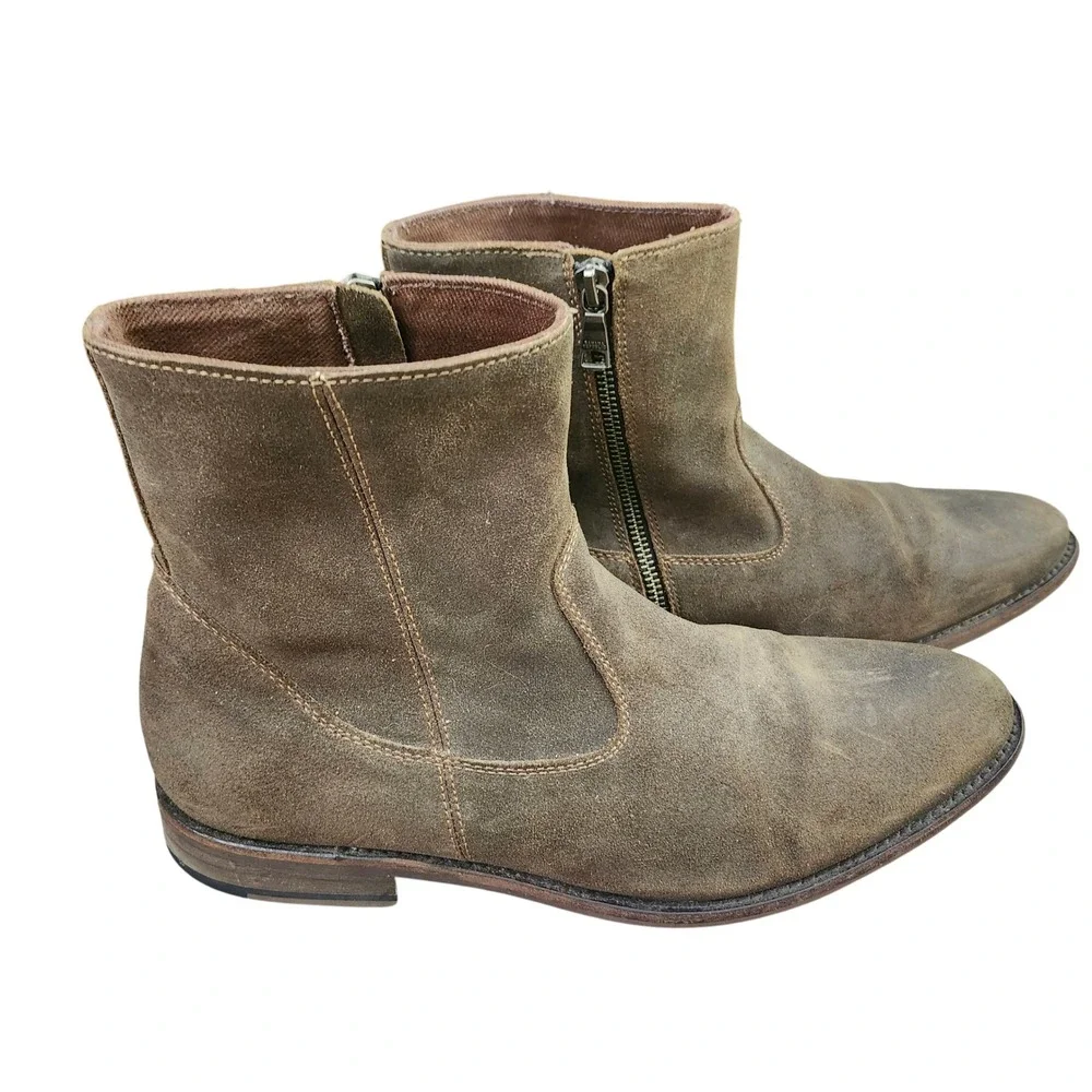 Banana Republic Mens 9.5 Brown Suede Leather Side Zip Ankle Boots Distressed
